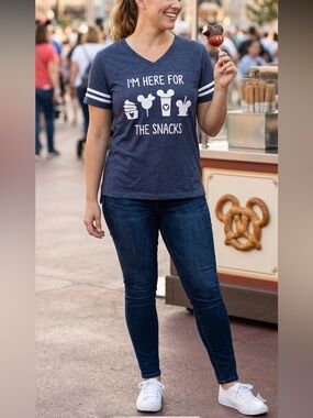 Disney Parks "I'm Here for the Snacks" V-Neck Baseball Tee